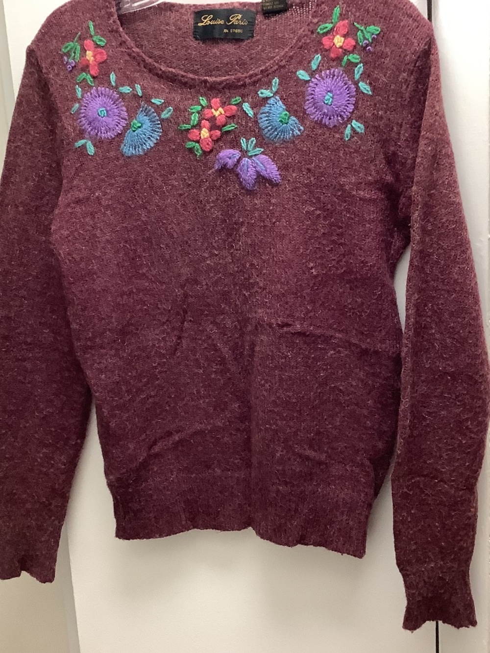 Flowers Crewel Embroidery long sleeve pullover Sweater top (L)